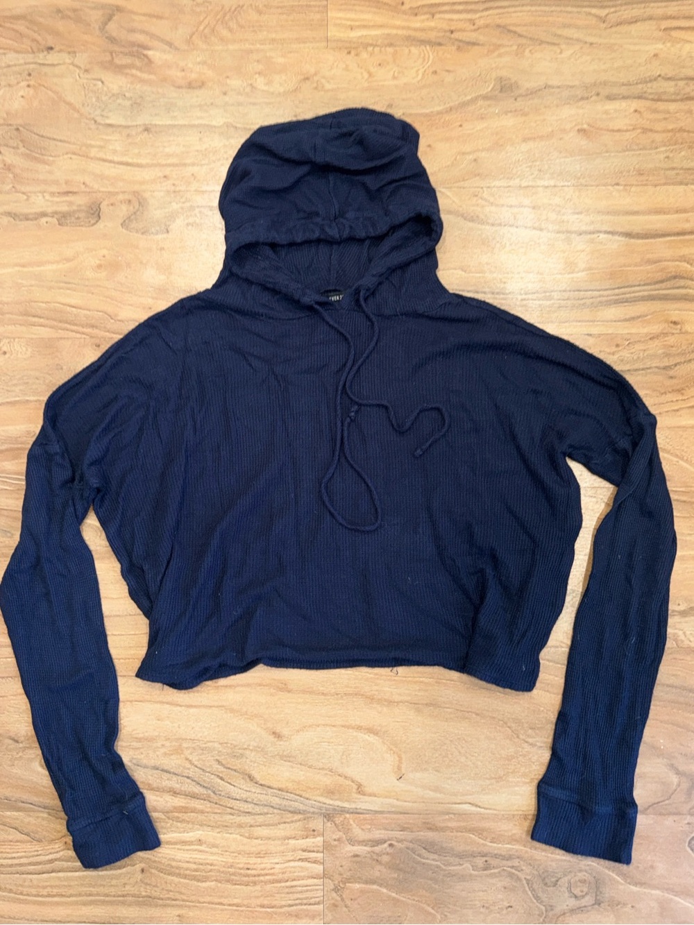 Forever 21 Navy Cropped Waffle-Knit Hoodie